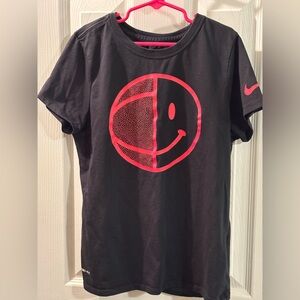 Nike Kids Black Tee with Pink Smiley Graphic